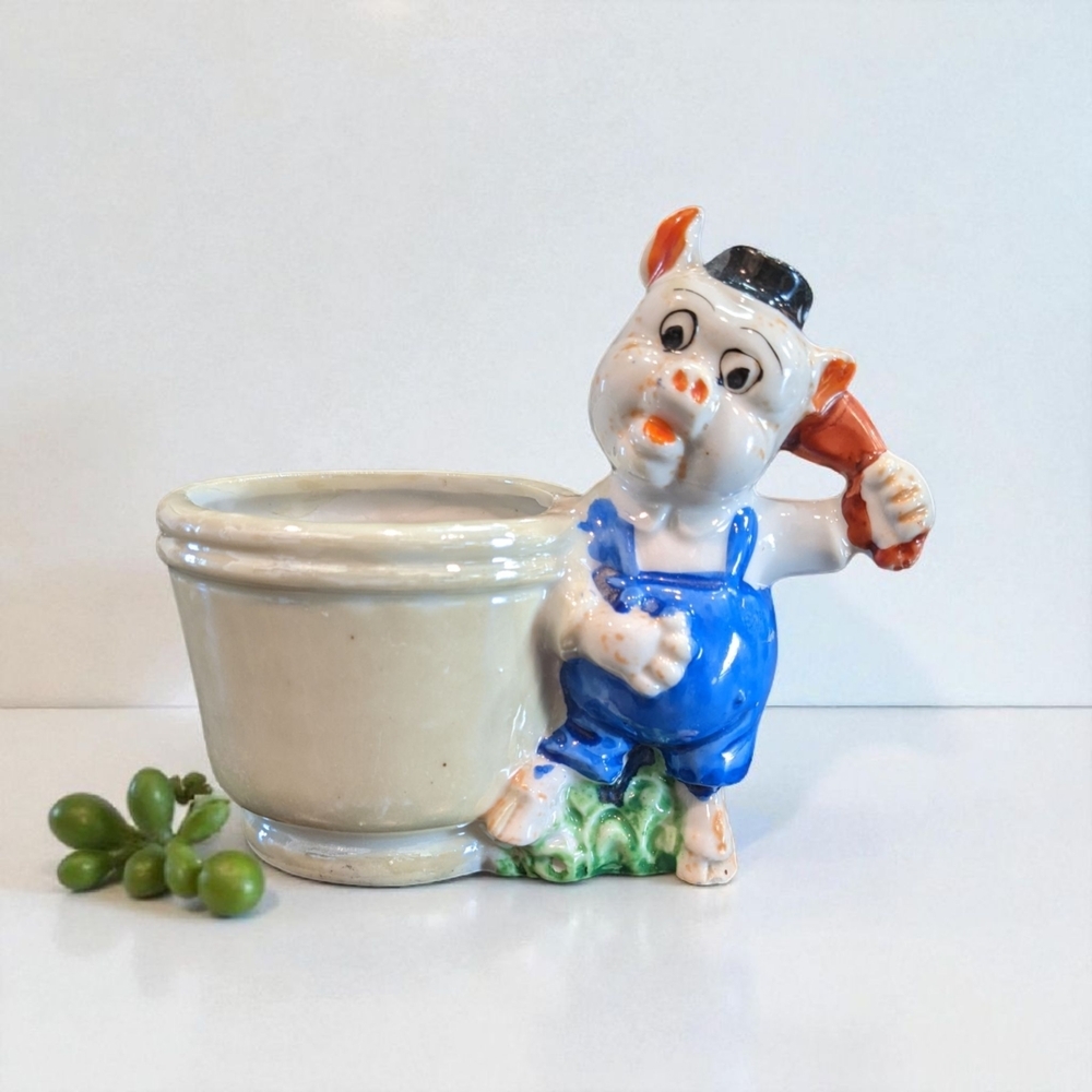 Vintage Porcelain Kitsch Pig Planter